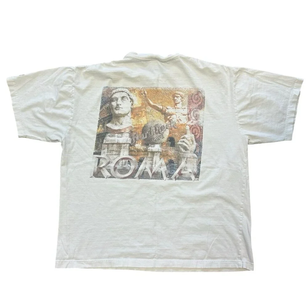 Vintage 90s Hard Rock Cafe Rome T-Shirt Mens XL Short Sleeve Graphic White Heavy